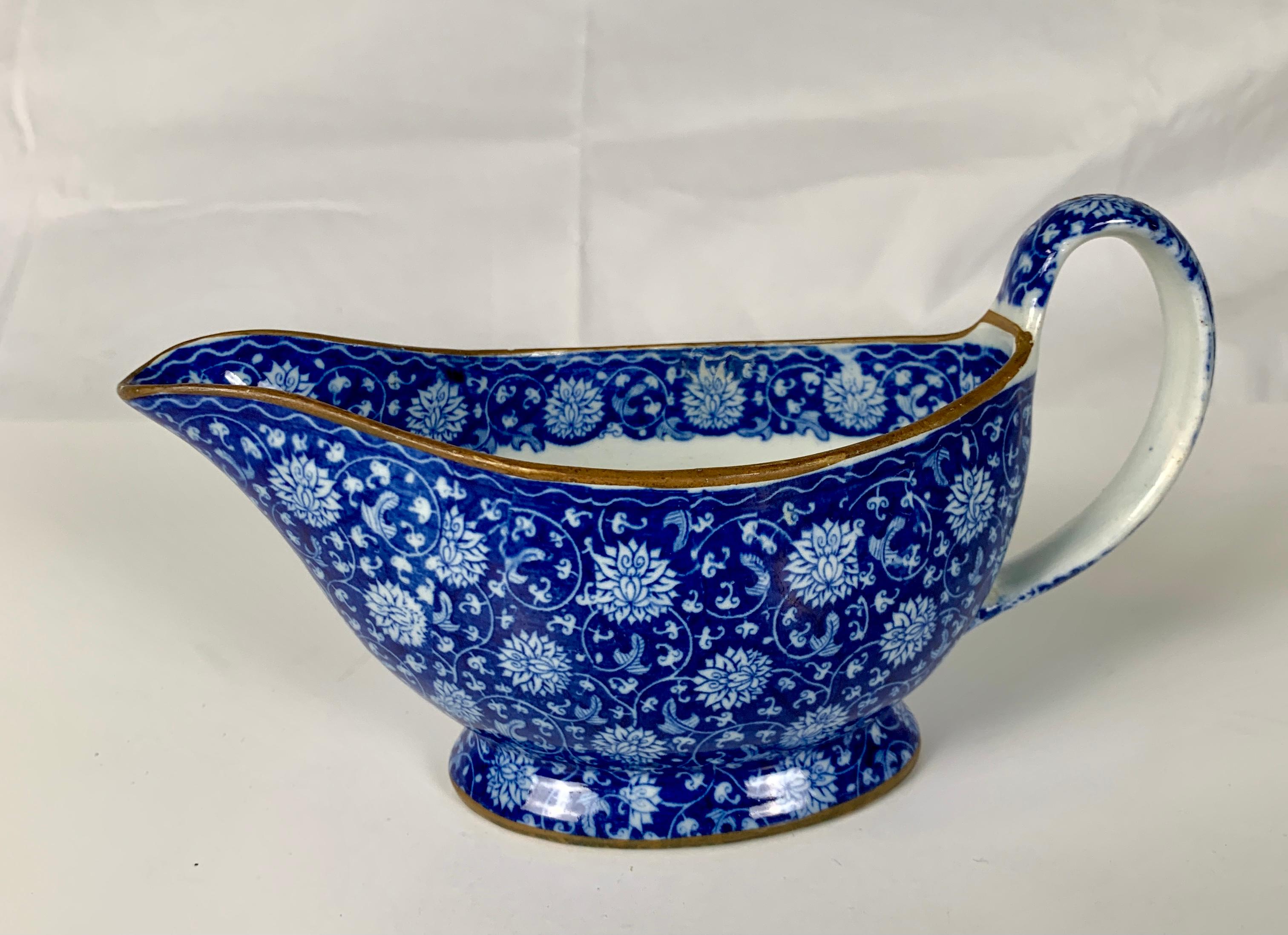 19th Century From the Collection of Mario Buatta Blue & White Sauceboat Made England c-1820