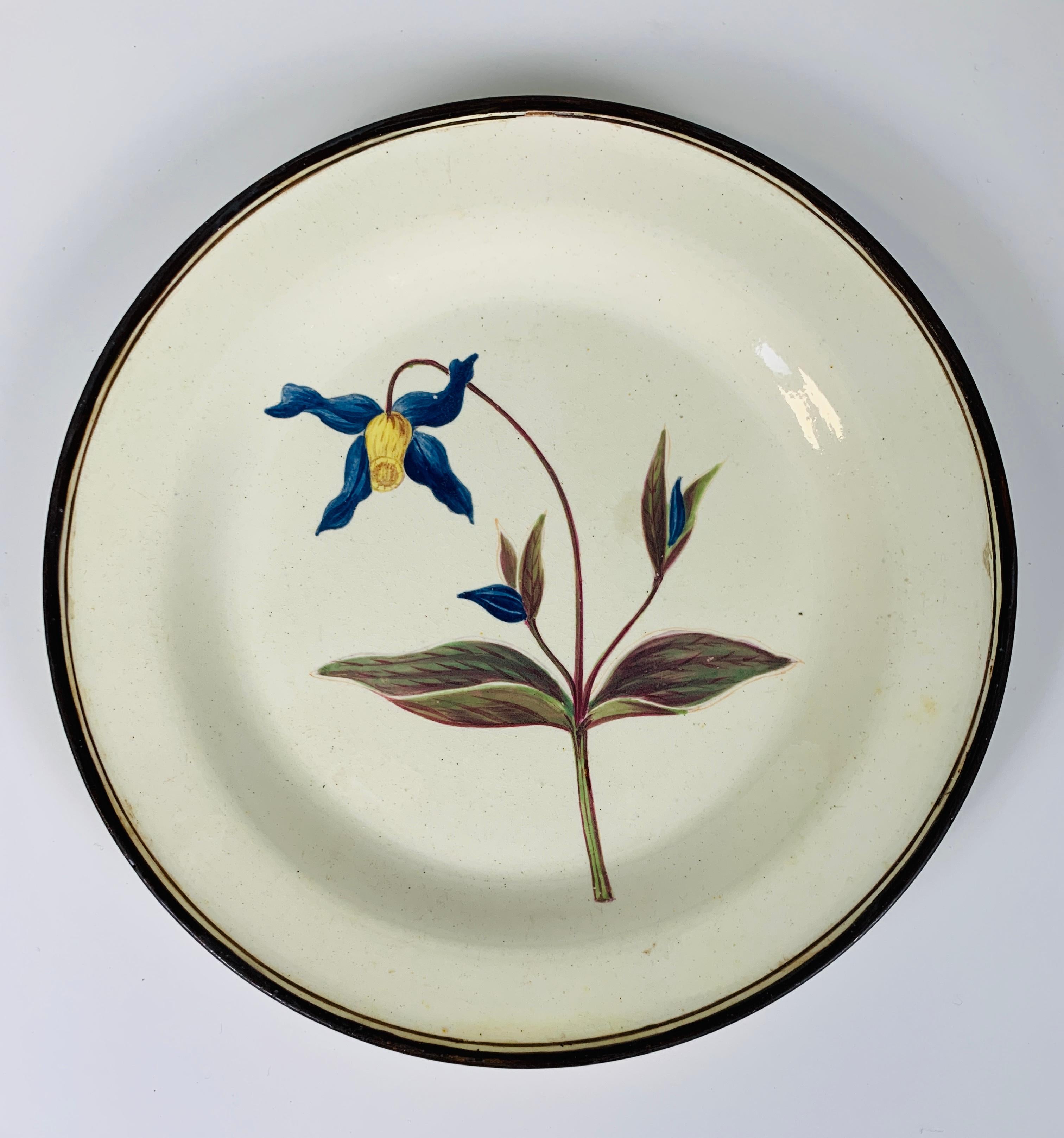 Hand-Painted From the Collection of Mario Buatta Pair of Botanical Dishes Creamware