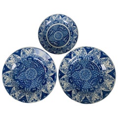 From The Collection of Mario Buatta Set of 3 Blue and White Staffordshire Dishes