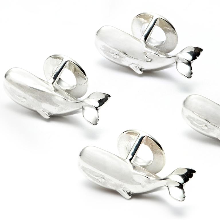 Artisan Susan Lister Locke Moby Tuxedo Studs in Sterling Silver Set of Four For Sale