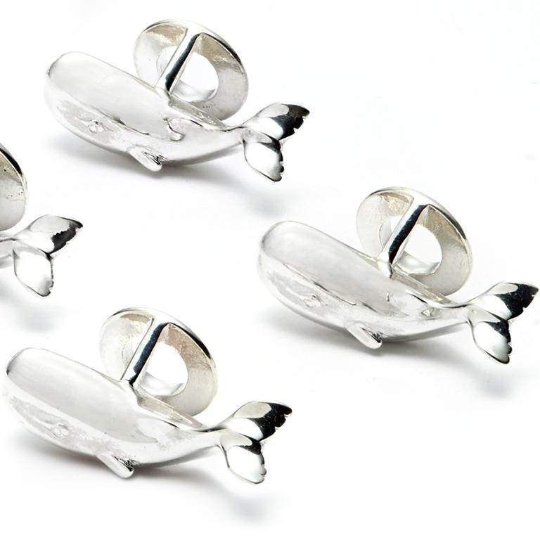 Susan Lister Locke Moby Tuxedo Studs in Sterling Silver Set of Four In New Condition For Sale In Nantucket, MA