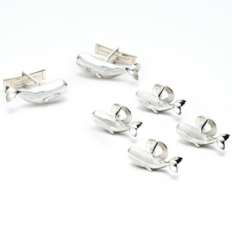 Susan Lister Locke Moby Tuxedo Studs in Sterling Silver Set of Four For Sale 3