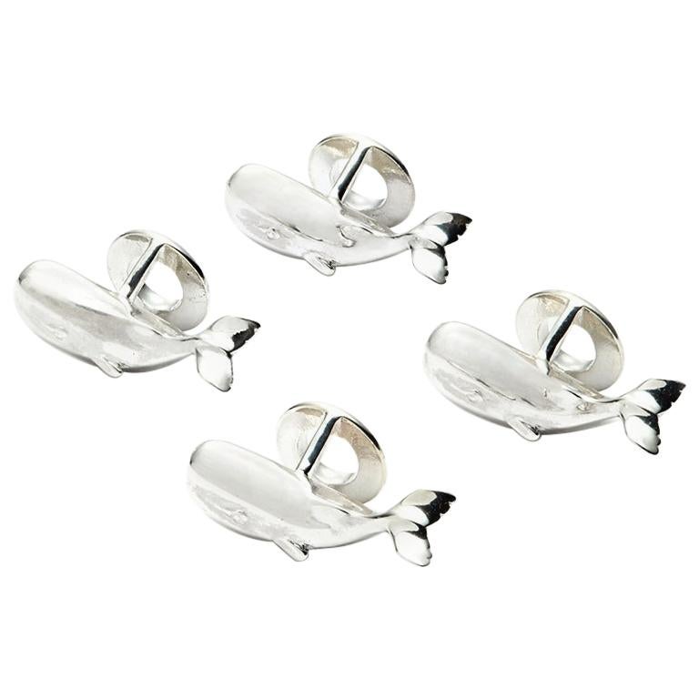 Susan Lister Locke Moby Tuxedo Studs in Sterling Silver Set of Four For Sale
