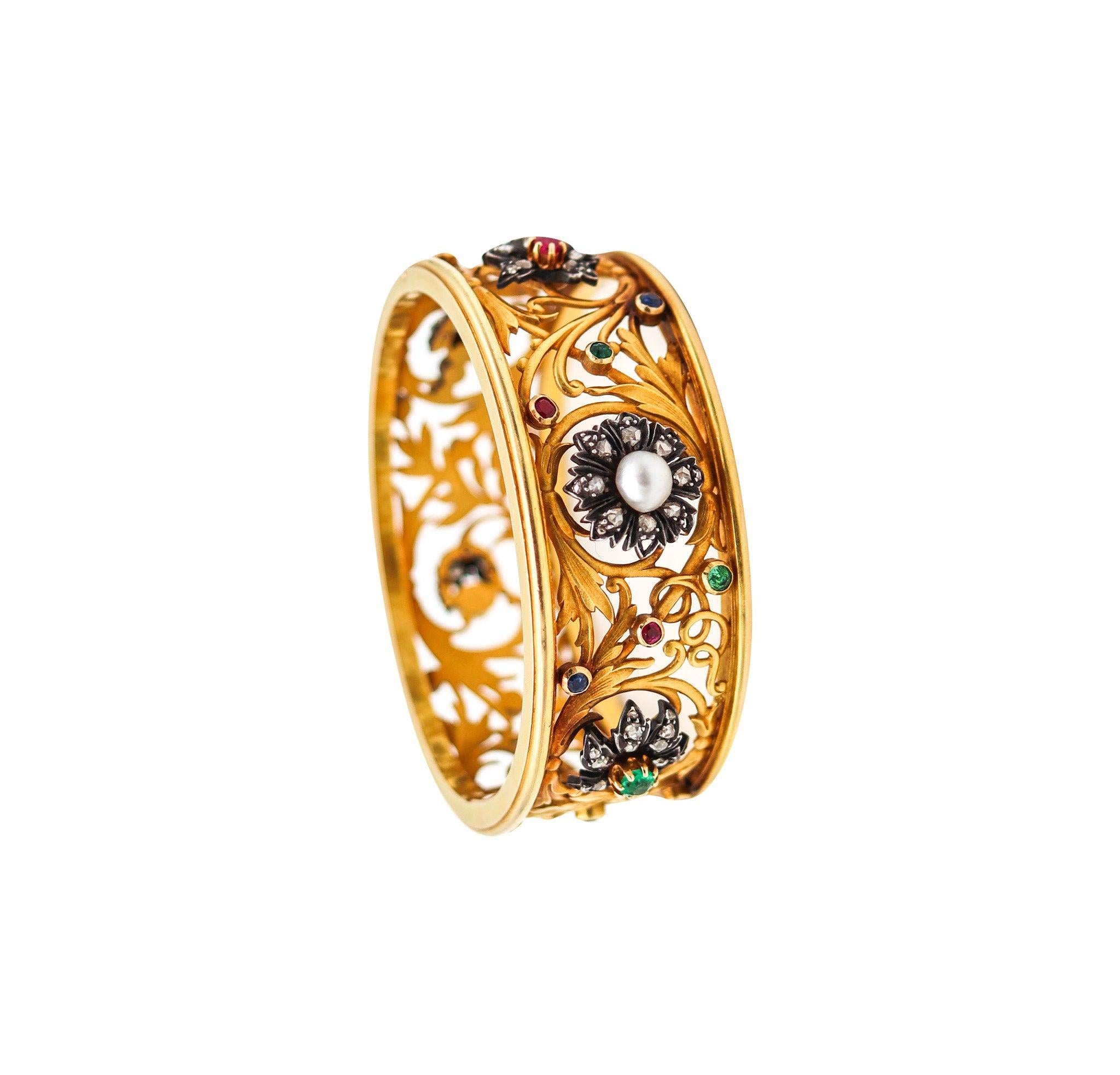 FROMENT-Meurice 1890 Bracciale Art Nouveau in oro 18Kt con pietre preziose in vendita 1