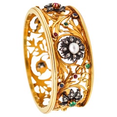 FROMENT-MEURICE 1890 Art Nouveau Bangle Bracelet 18Kt Gold With Gemstones