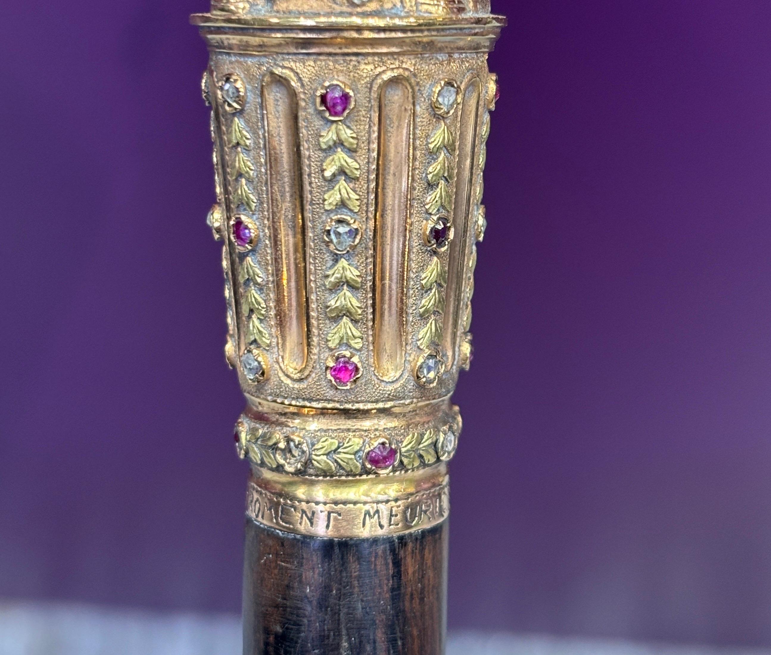 Taille ronde Froment-Meurice Canne ancienne à diamant et rubis pour les quatre rivières en vente