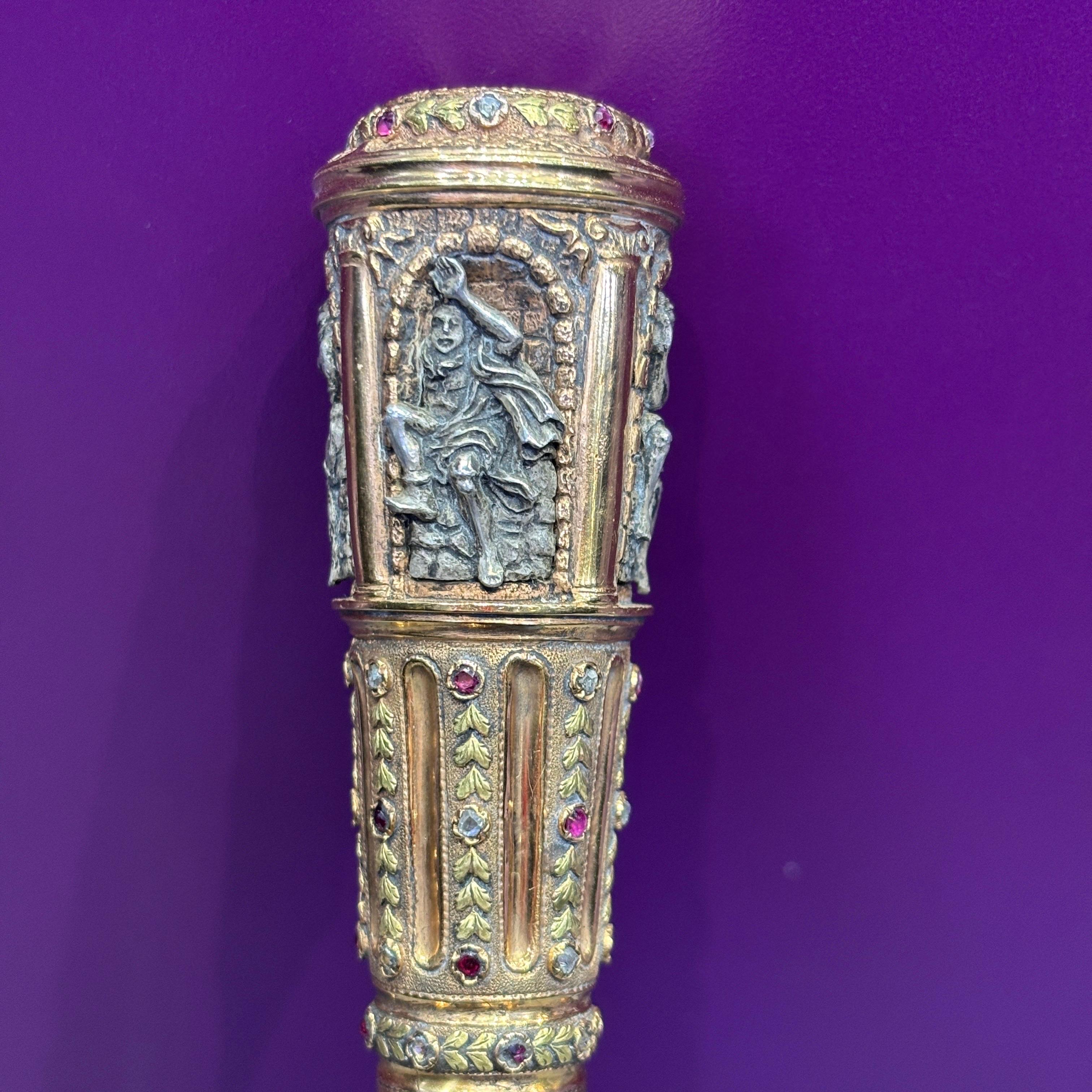 Froment-Meurice Canne ancienne à diamant et rubis pour les quatre rivières Excellent état - En vente à New York, NY