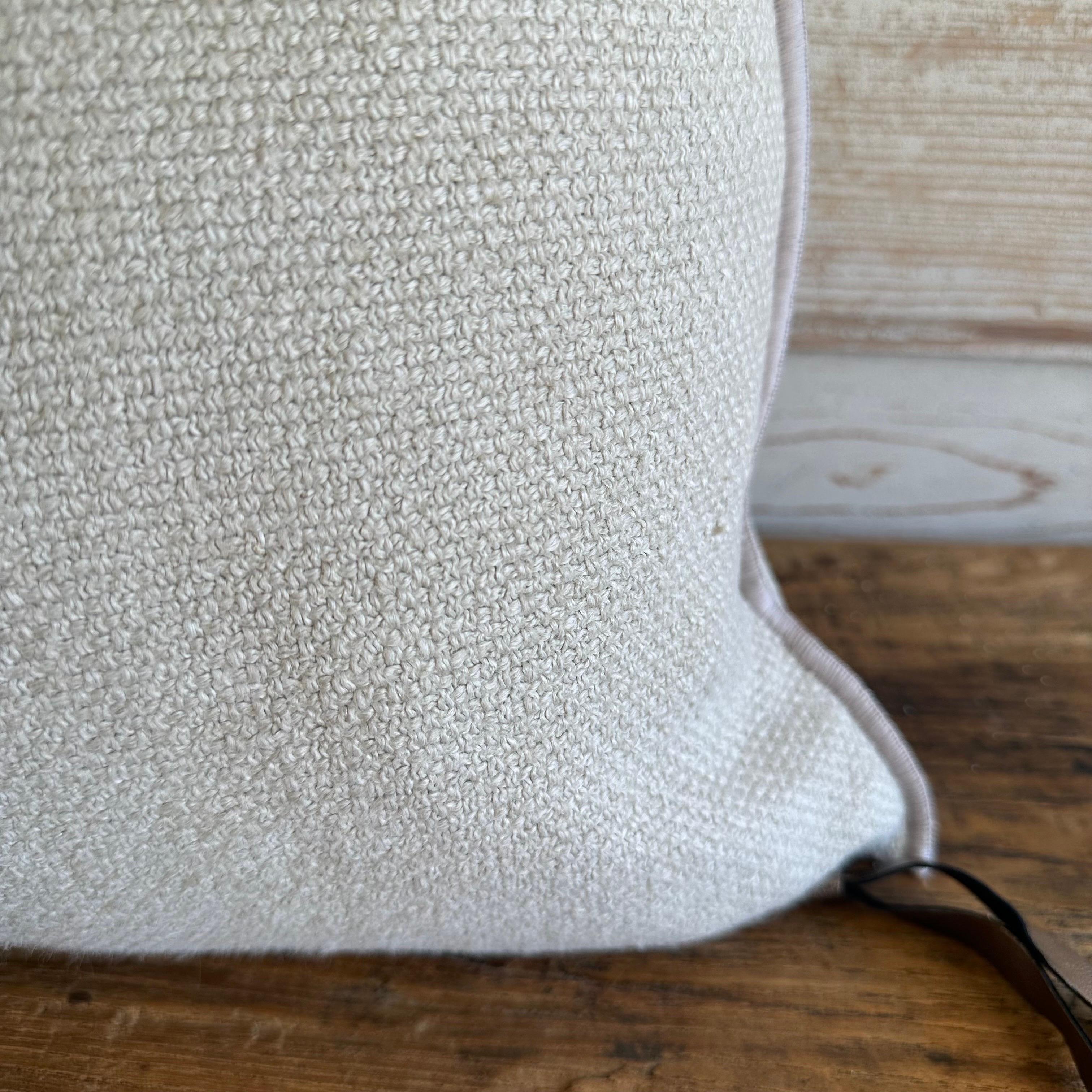 Contemporary Fromentera French Linen Accent Pillow Ciment with Down Feather Insert For Sale