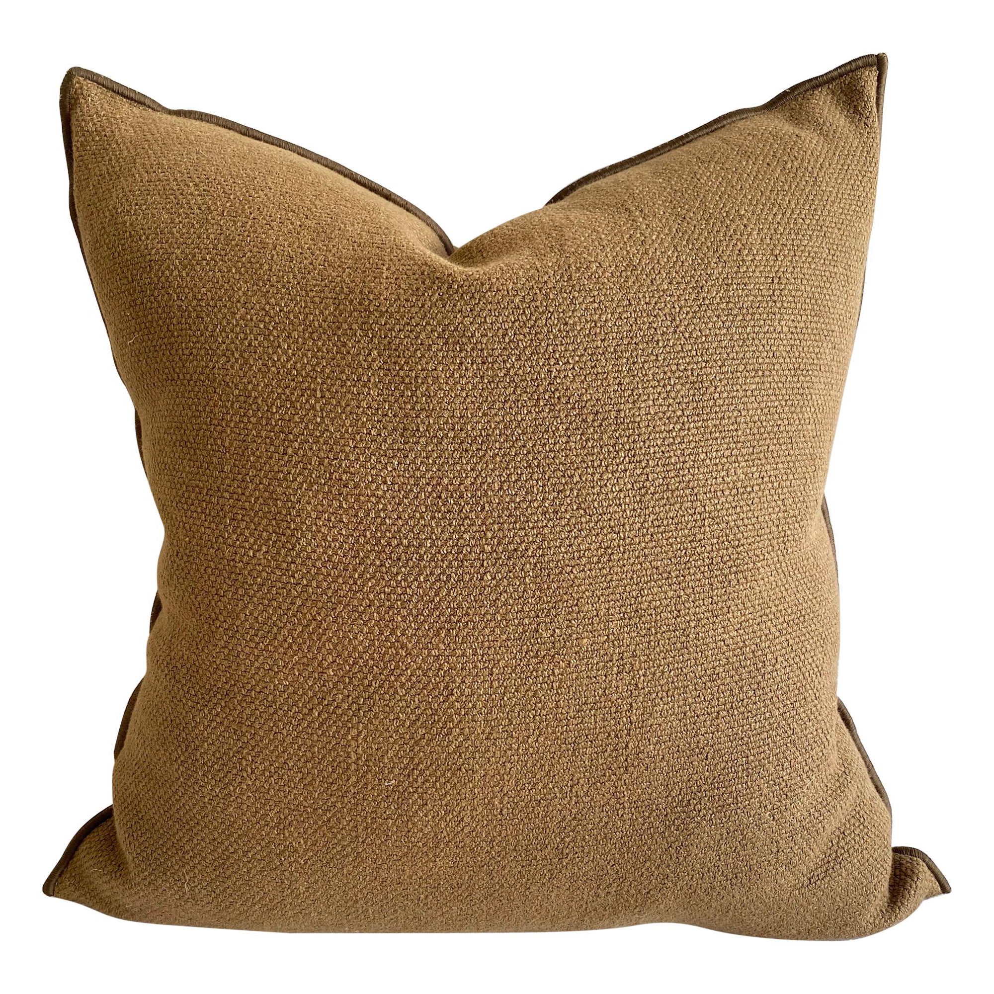 Fromentera French Linen Accent Pillow in Cappucino For Sale
