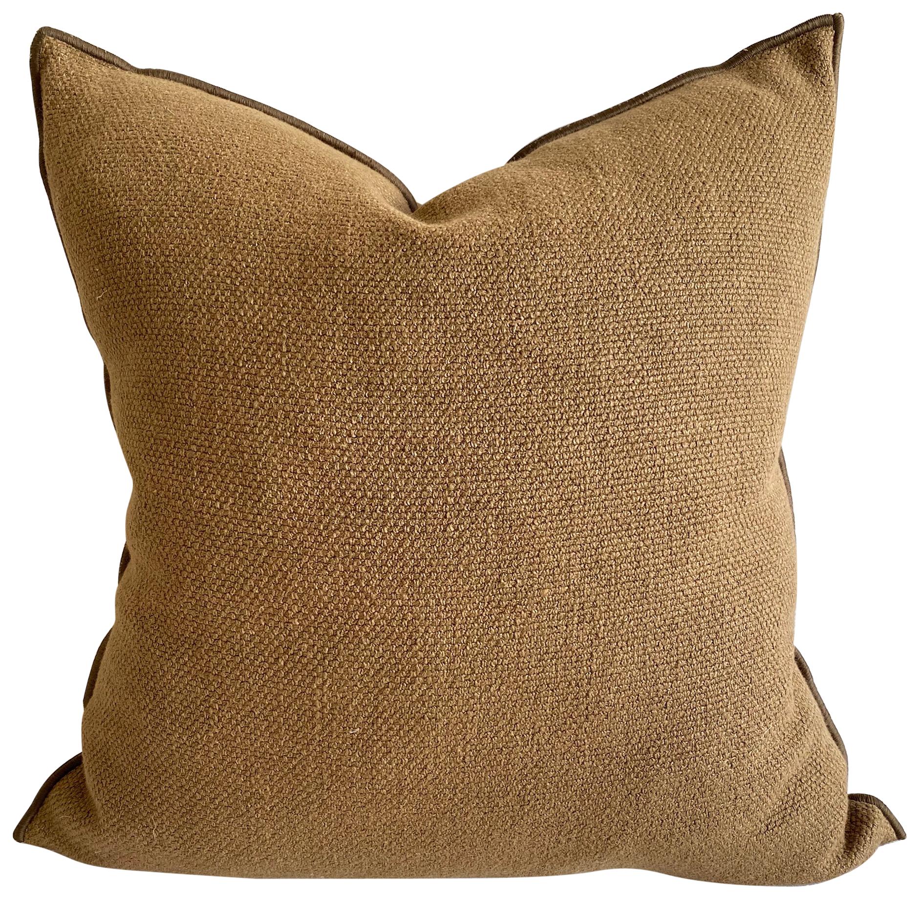 Fromentera French Linen Accent Pillow in Cappucino For Sale