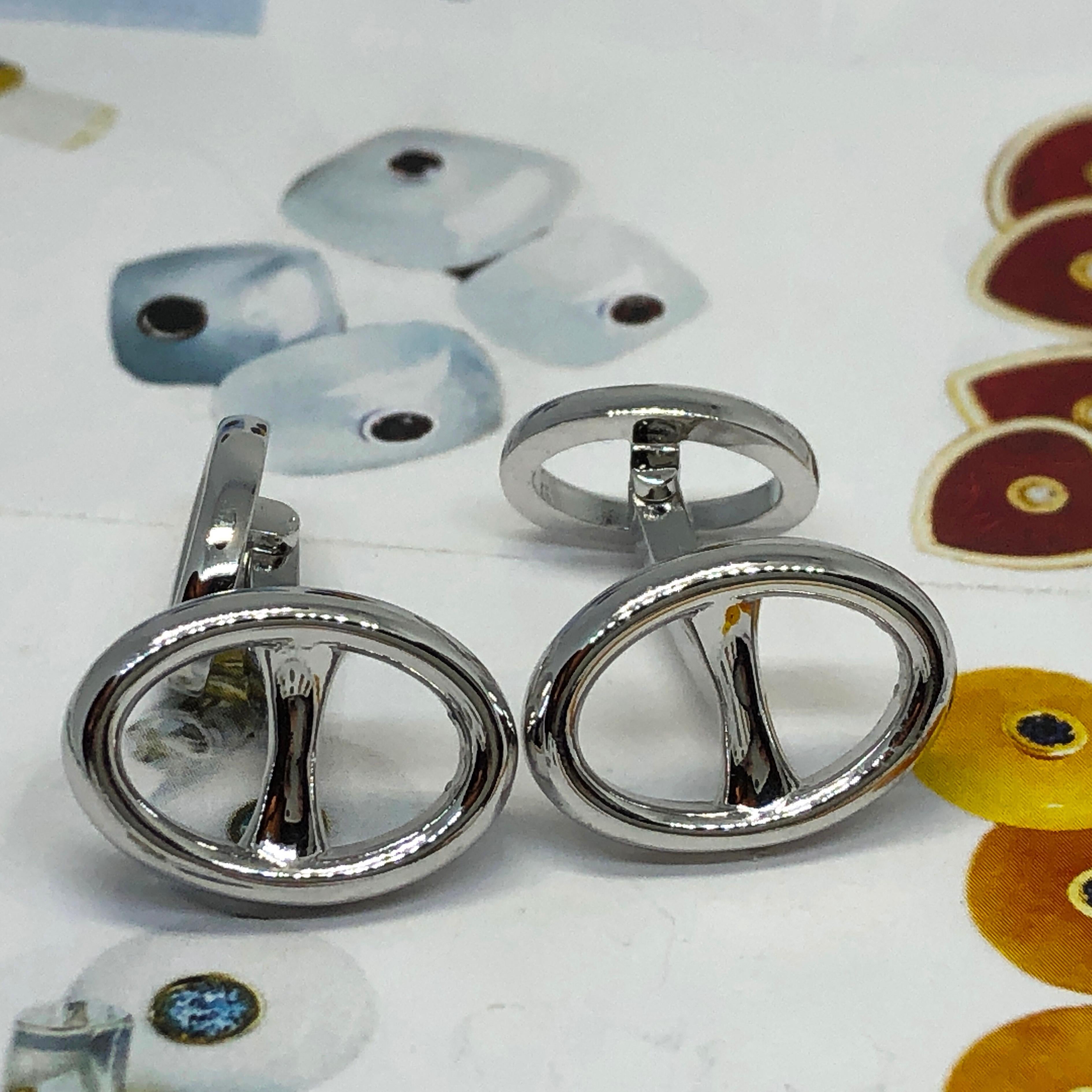 Berca Front and Back Oval Buckle Shaped Solid Sterling Silver Cufflinks 6