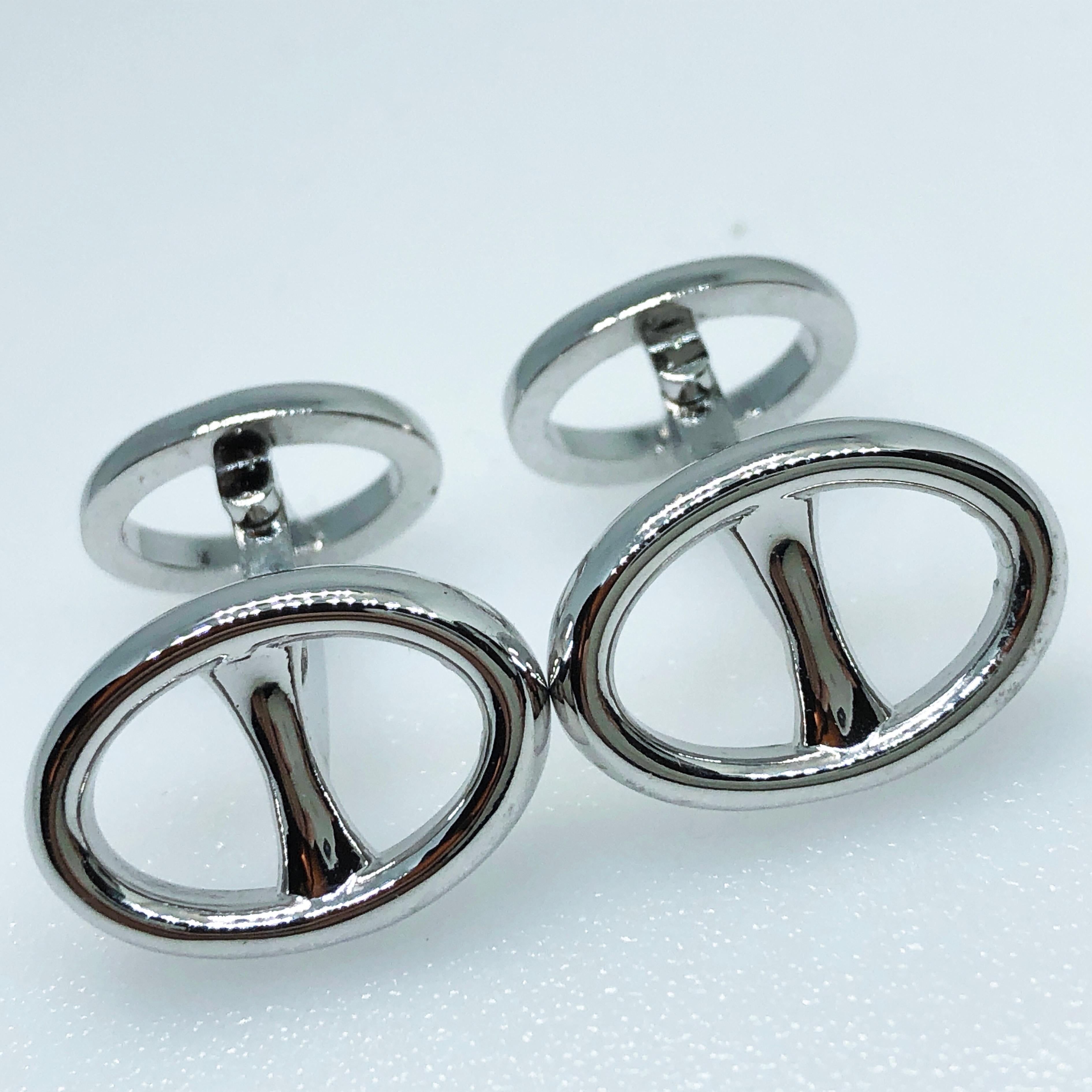 Contemporary Berca Front and Back Oval Buckle Shaped Solid Sterling Silver Cufflinks