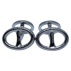 Berca Front and Back Oval Buckle Shaped Solid Sterling Silver Cufflinks