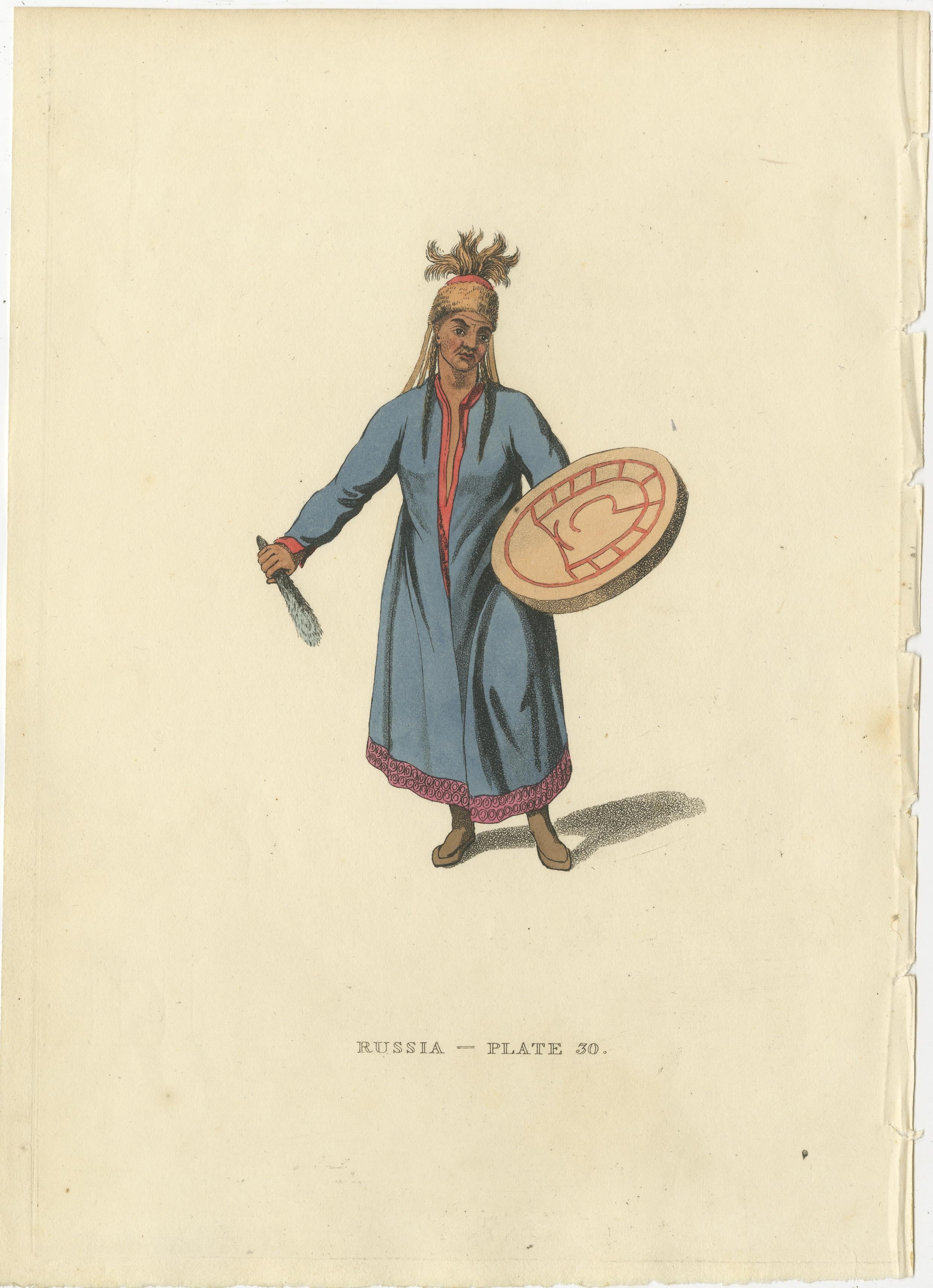 Front and Rear Views of a 19th-Century Female Siberian Shaman in Russia, 1814 In Good Condition For Sale In Langweer, NL