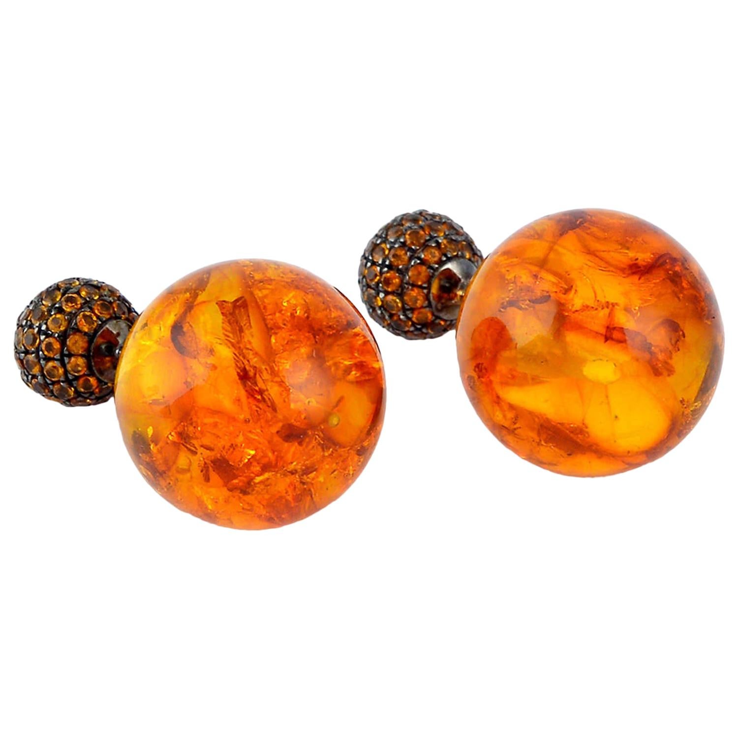 Front Back Double Sided Amber Citrine Stud Earrings For Sale