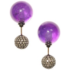 Front Back Double Sided Amethyst Diamond Stud Earrings