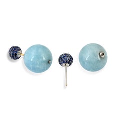 Front Back Double Sided Aquamarine Blue Sapphire Stud Earrings