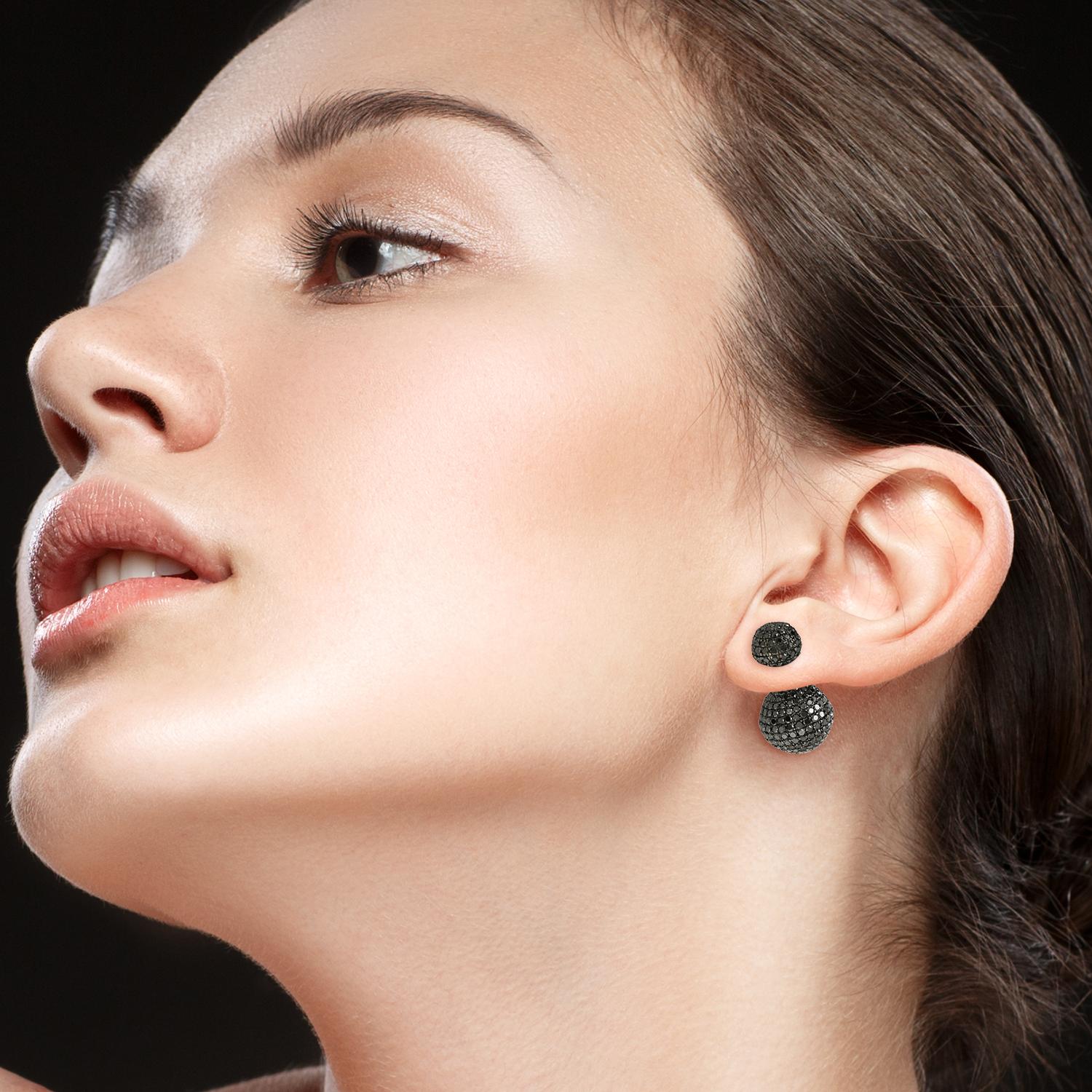 Be on top of the newest earring trend with a pair of double-sided stud earrings. Handcrafted from 18-karat gold & sterling silver, these stud earrings are set with 4.64 carats of black diamonds.

FOLLOW  MEGHNA JEWELS storefront to view the latest