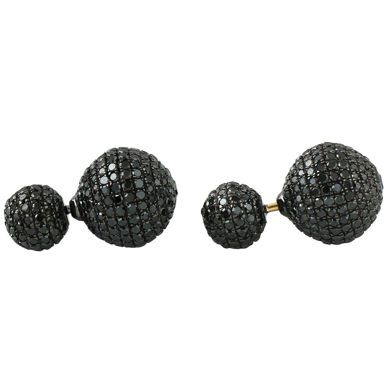 Front Back Double Sided Black Diamond Stud Earrings For Sale