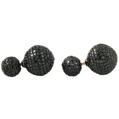 Front Back Double Sided Black Diamond Stud Earrings