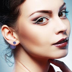 Front Back Double Sided Blue Sapphire Stud Earrings