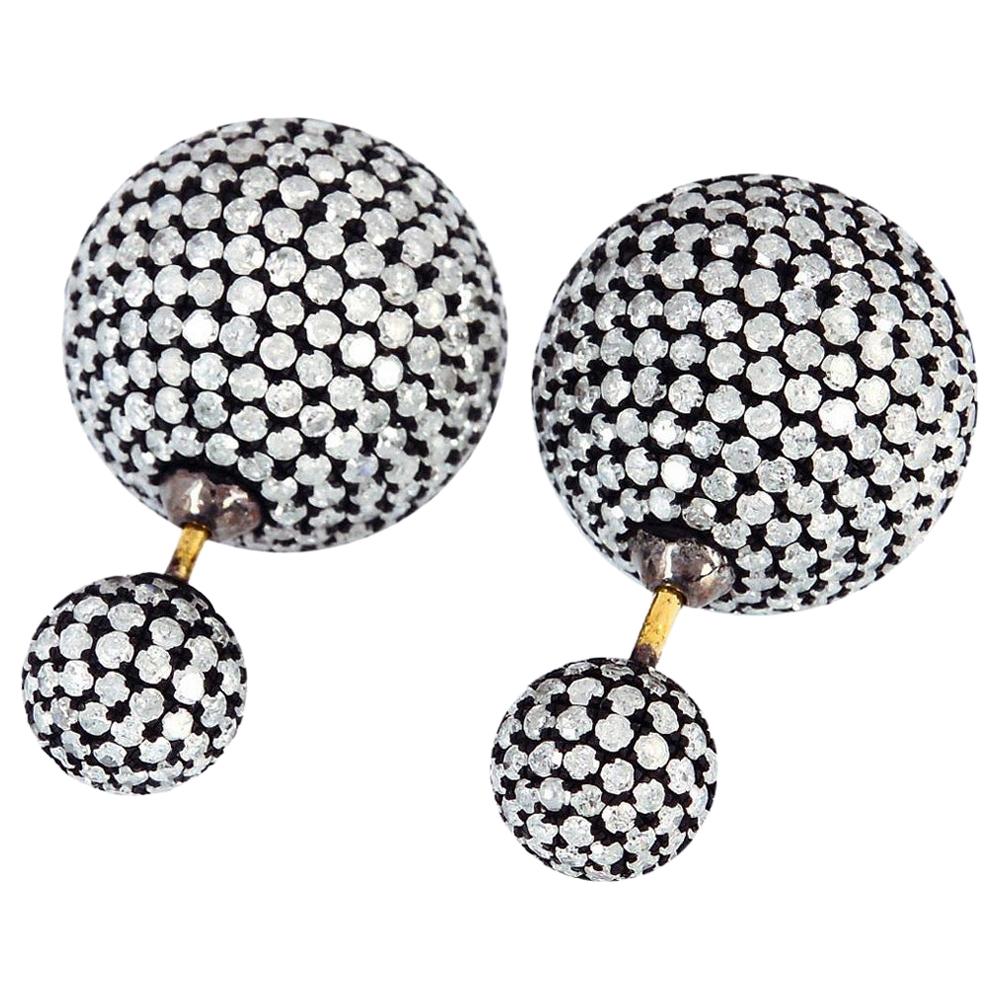 Front Back Double Sided Diamond Stud Earrings For Sale