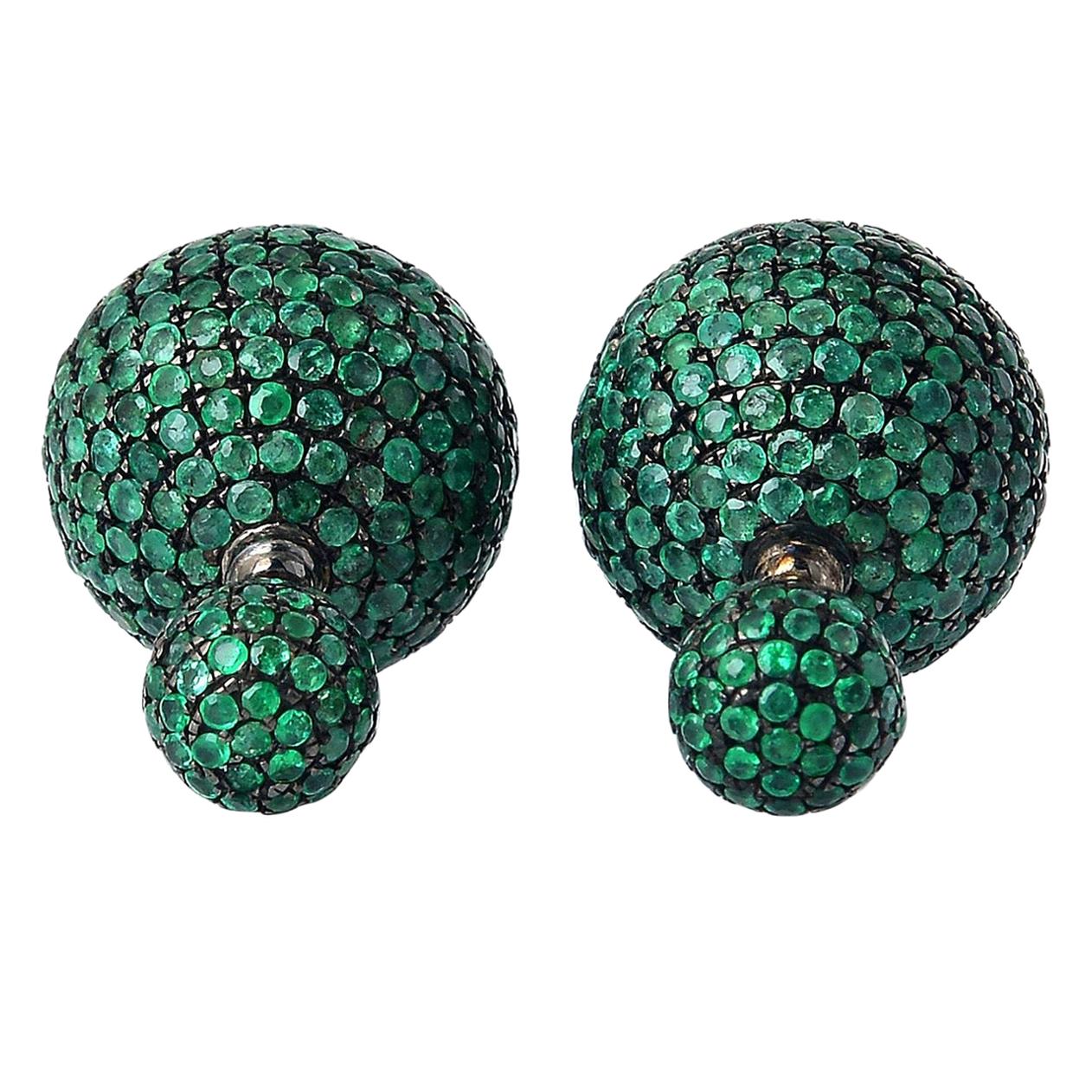 Front Back Double Sided Emerald Stud Earrings