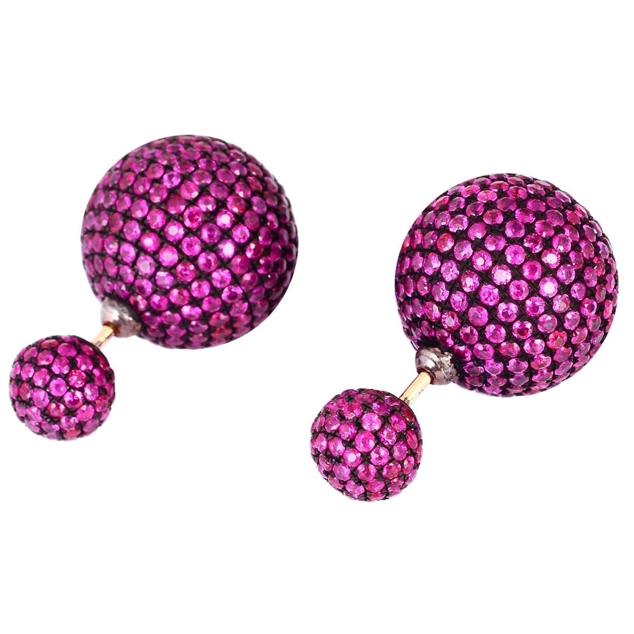 Front Back Double Sided Ruby Stud Earrings For Sale