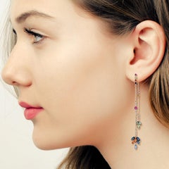 Front Back Multi Sapphire Diamond Dangle Earrings