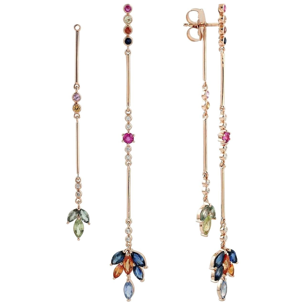 Front Back Multi Sapphire Diamond Dangle Earrings