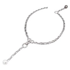 Vintage Front-Back South Sea Tahitian Pearl Diamond White Gold Link Necklace