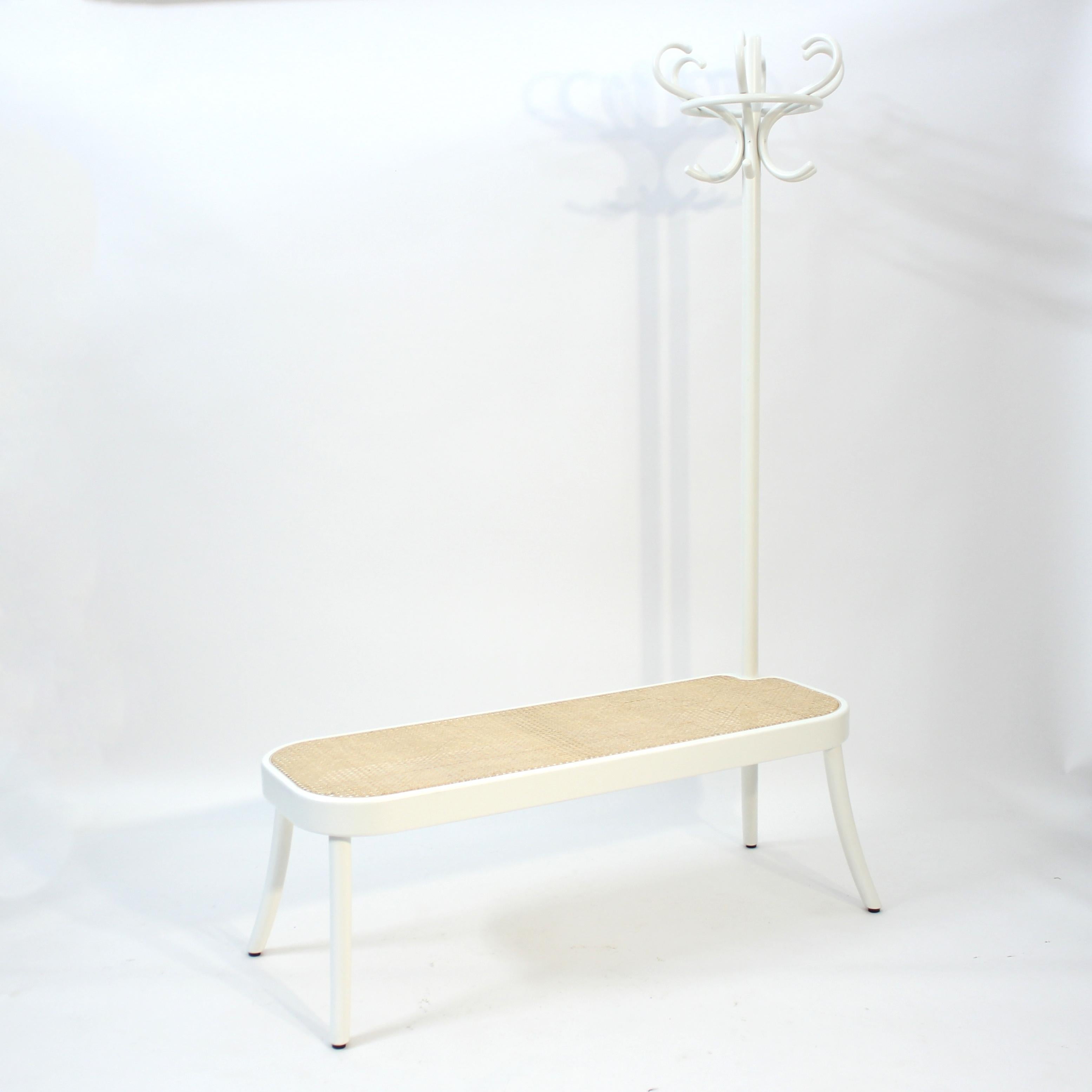 The Coat Rack Bench is a very unique piece of multiple-use furniture for the hallway. Designed by the Swedish design group Front in 2015 for the classical Austrian manufacturer Gebrüder Thonet, who almost has been in business for 200 years and is a