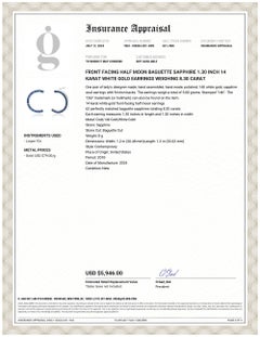 Front Facing Baguette Sapphire Weighing 8.30 Carat 1.30 Inch White Gold Earrings