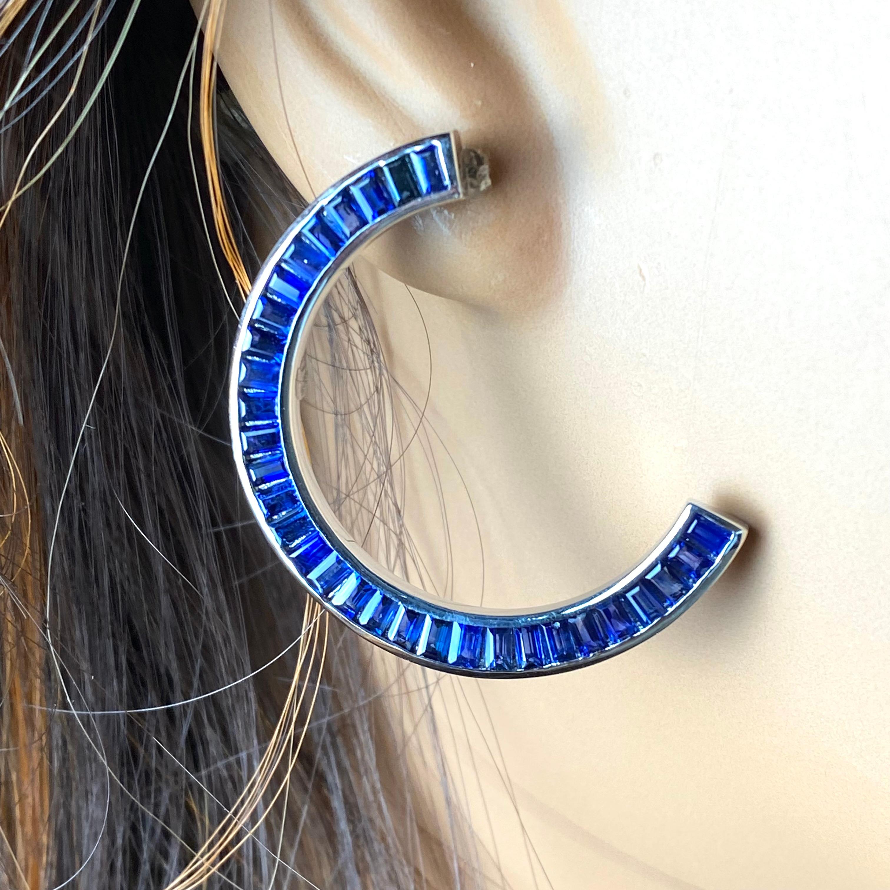 Front Facing Baguette Sapphire Weighing 8.30 Carat 1.30 Inch White Gold Earrings For Sale 4