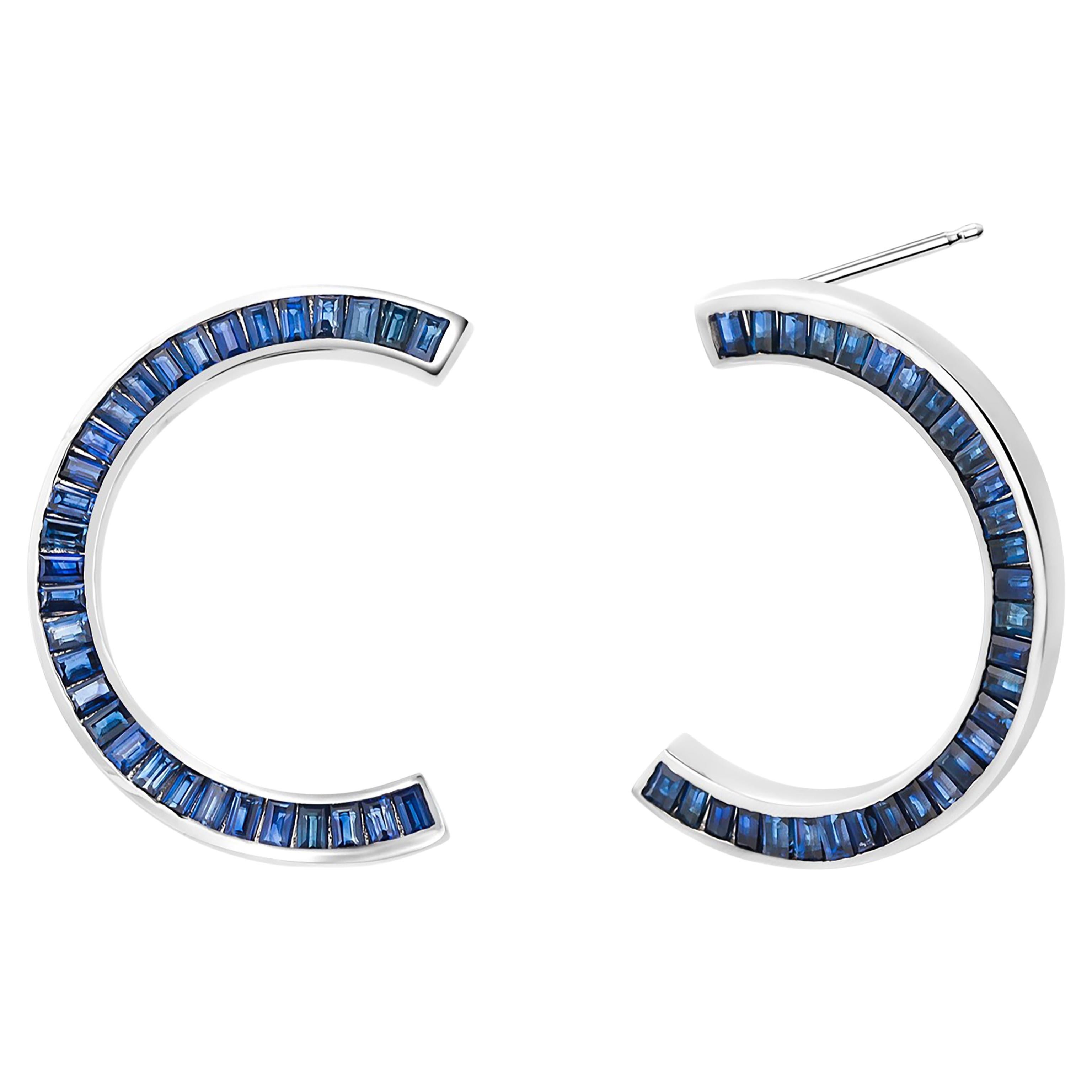 Front Facing Baguette Sapphire Weighing 8.30 Carat 1.30 Inch White Gold Earrings For Sale