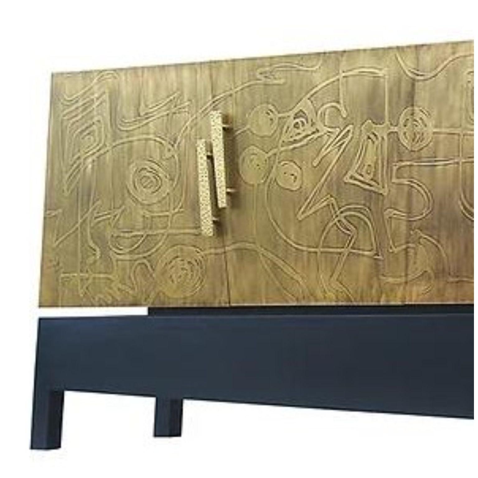 Modern Front Plated in Acid-Etched Brass Trapezium 4D Cabinet by Brutalist Be For Sale