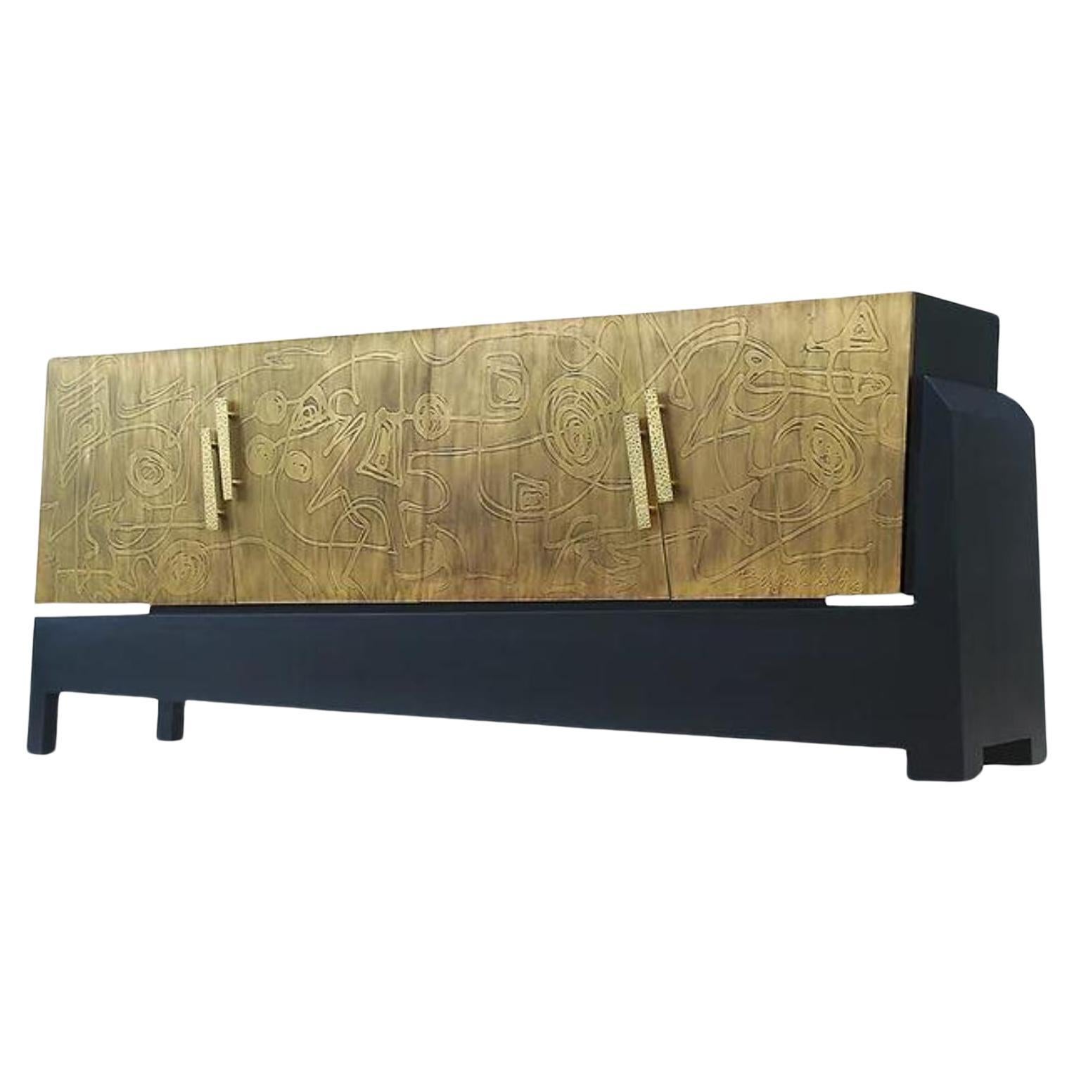 Front Plated in Acid-Etched Brass Trapezium 4D Cabinet by Brutalist Be For Sale