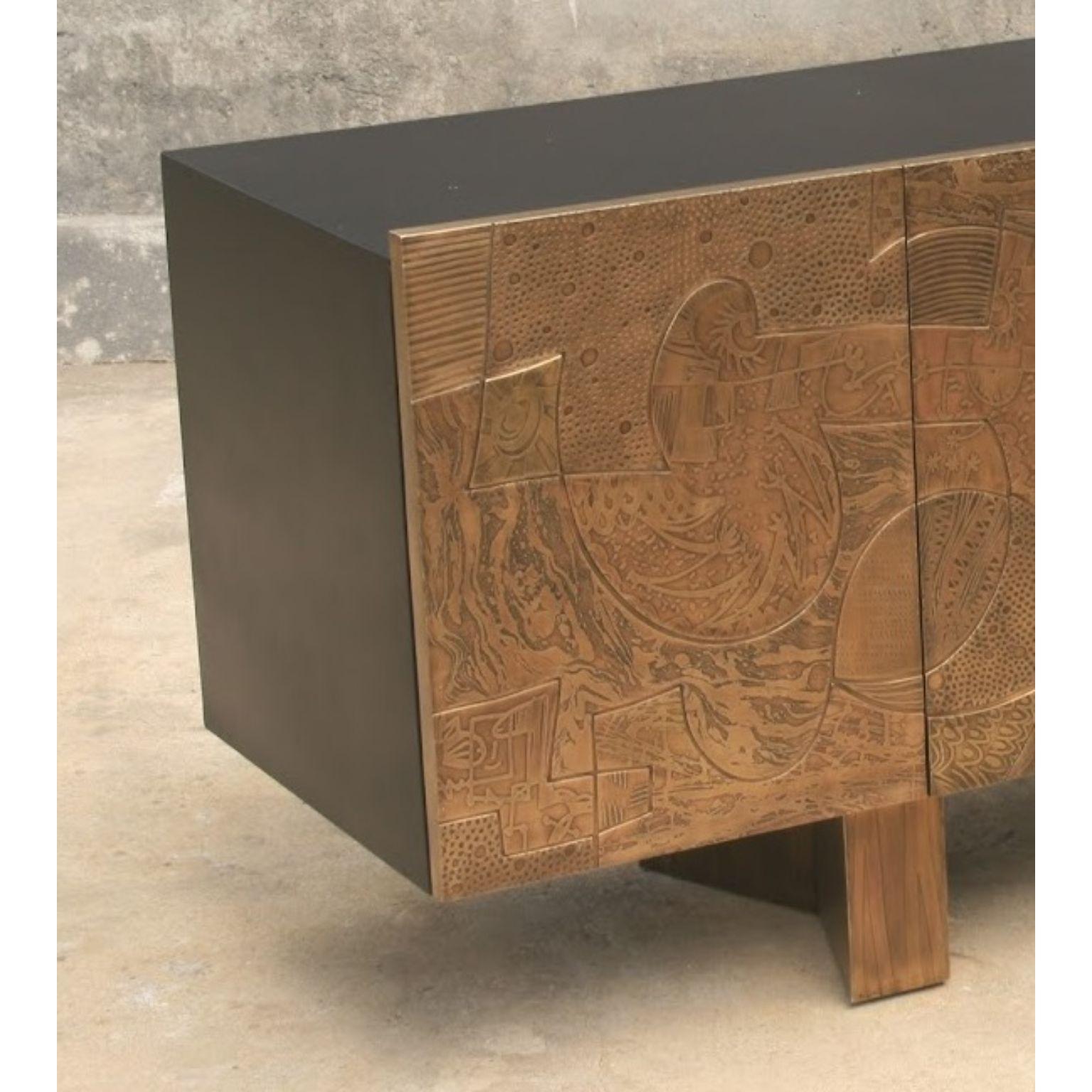 Modern Front Plated in Acid-Etched Copper 5D Cabinet by Brutalist Be For Sale
