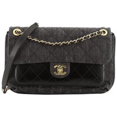 Front Pocket Flap Bag Quilted Denim with Calfskin Medium