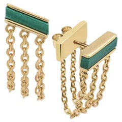 Orecchini a 3 catene, Argento giallo, Malachite