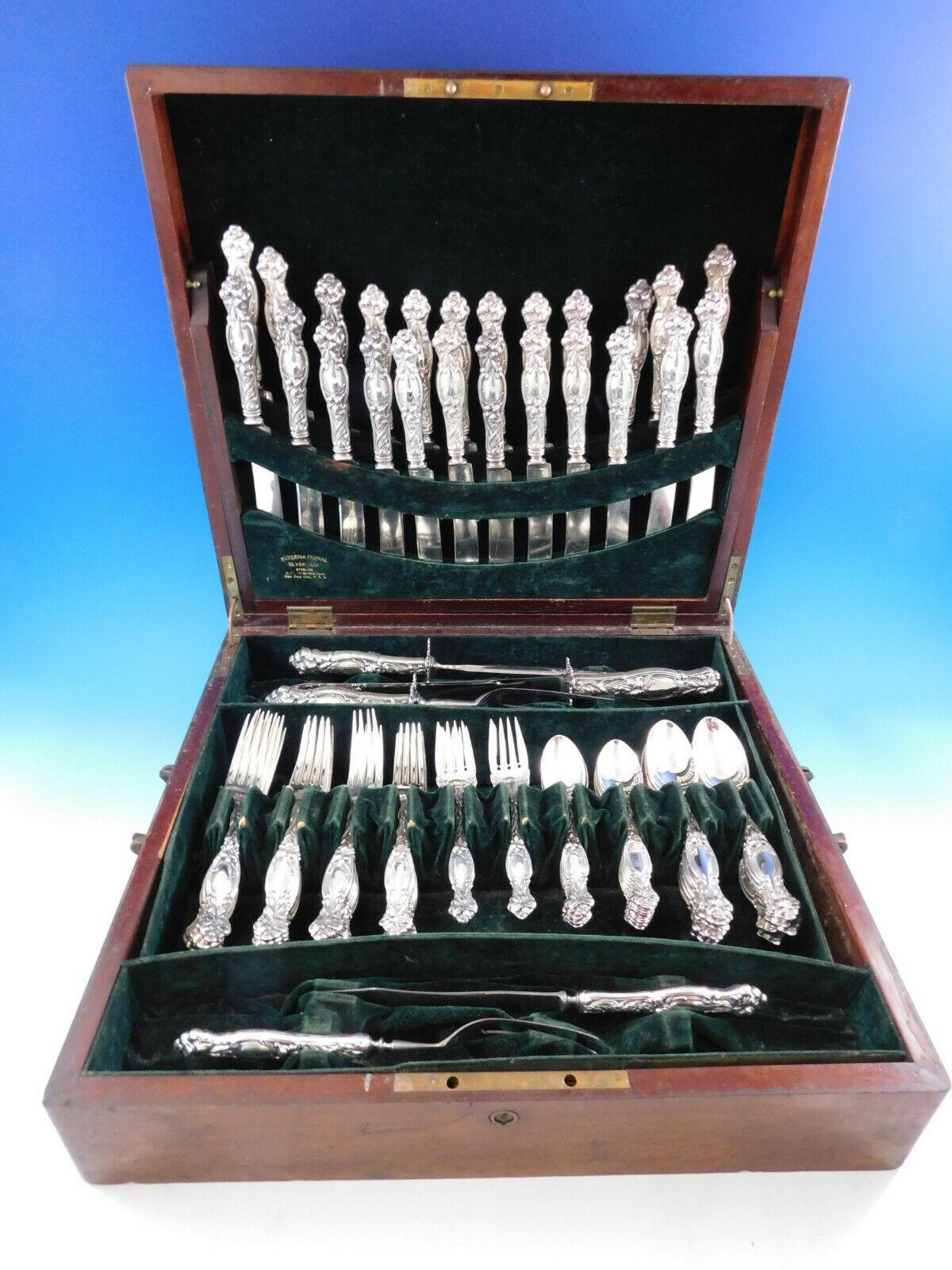Monumental Frontenac by International sterling silver flatware set, 89 pieces. This set includes:

12 dinner size knives, 9 3/4