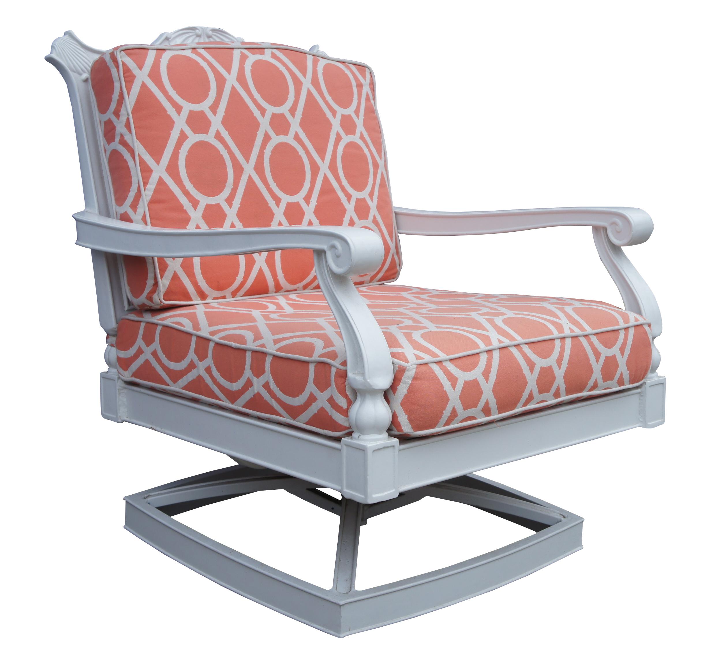 Frontgate aluminum Glen Isle swivel lounge cushion chair geometric peach 48012

