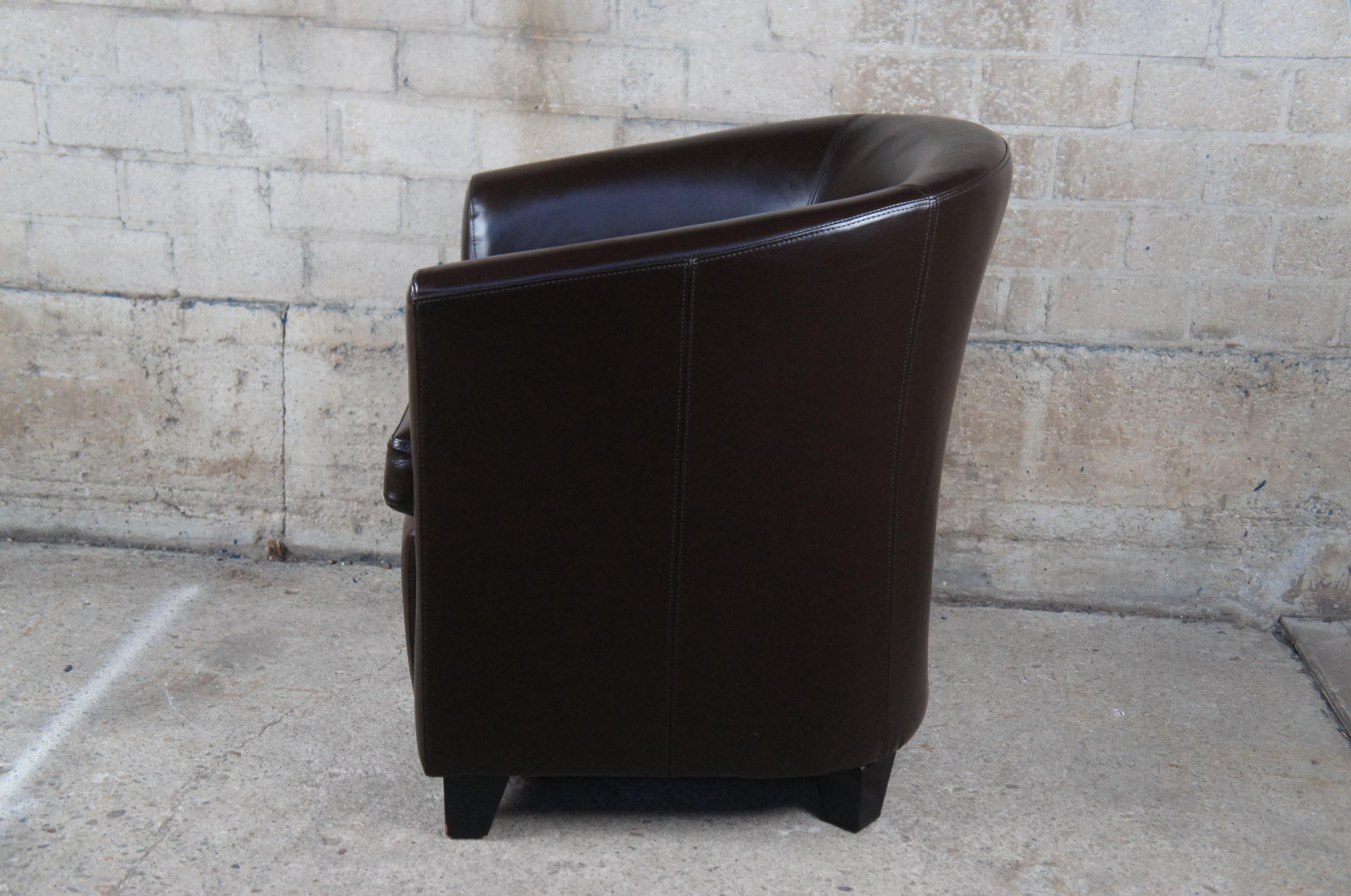 Modern Frontgate Grandin Road Espresso Brown Leather Barrel Back Club Library Arm Chair