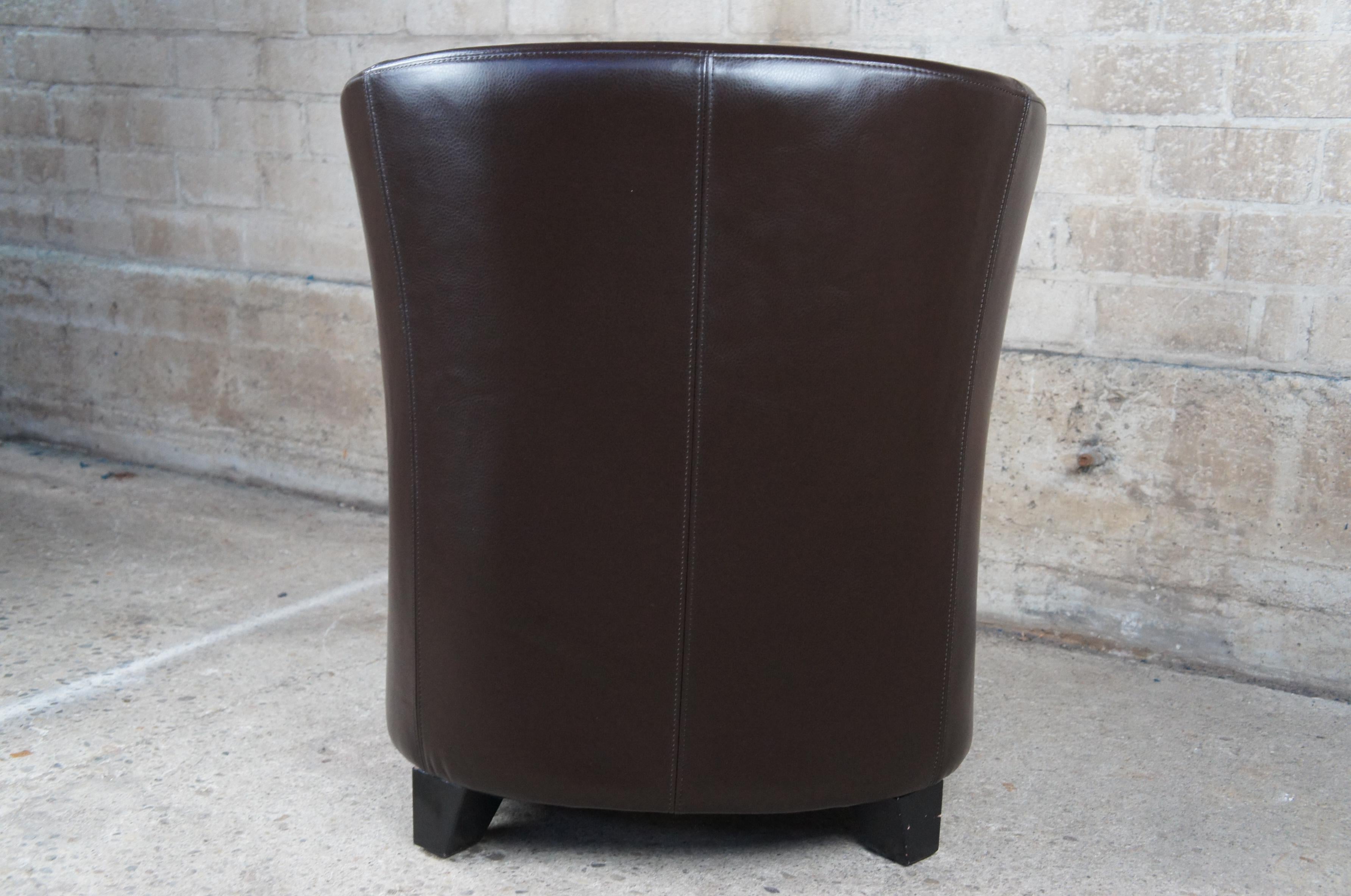 20th Century Frontgate Grandin Road Espresso Brown Leather Barrel Back Club Library Arm Chair