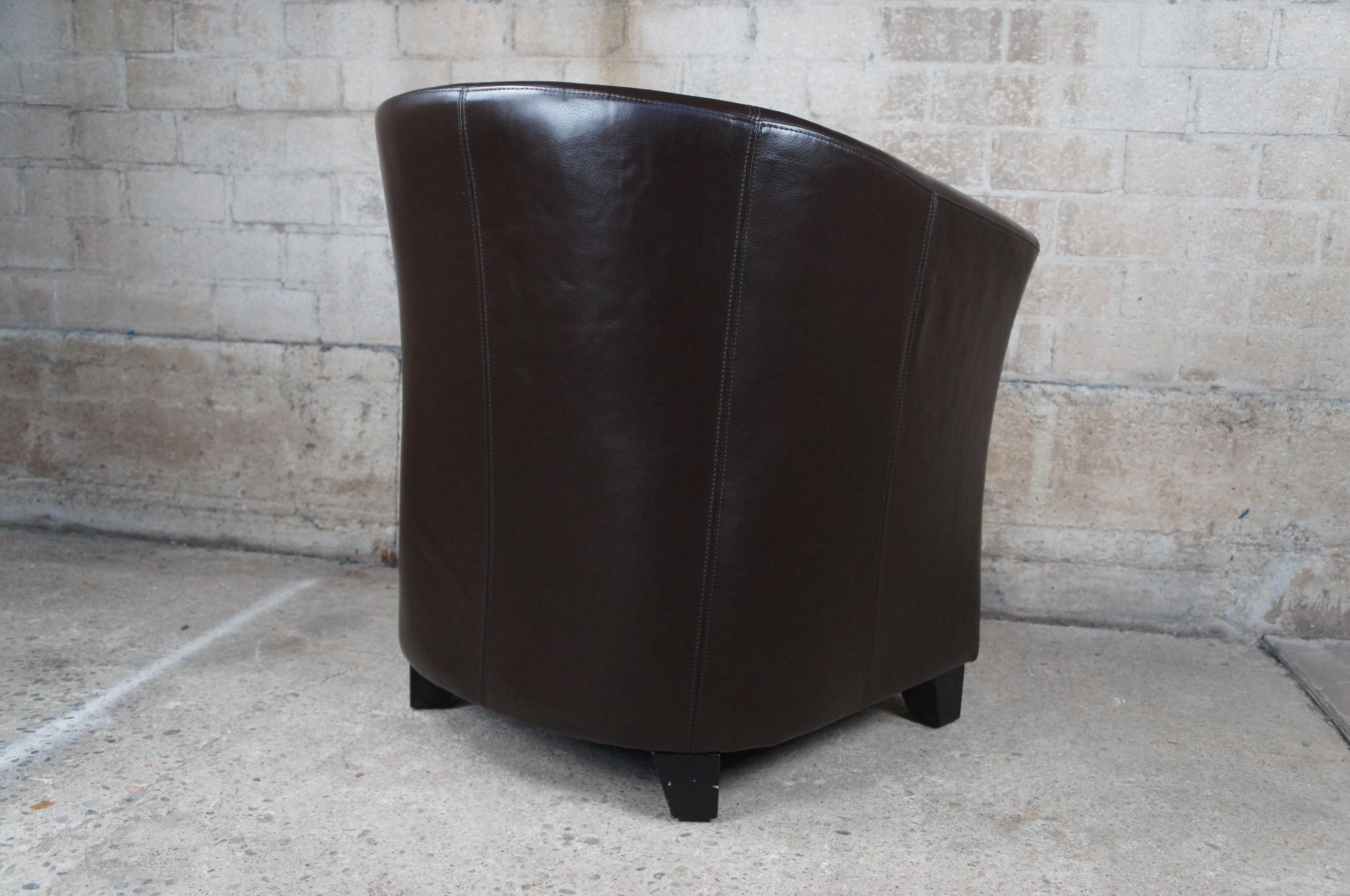 Frontgate Grandin Road Espresso Brown Leather Barrel Back Club Library Arm Chair 1