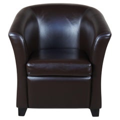Retro Frontgate Grandin Road Espresso Brown Leather Barrel Back Club Library Arm Chair