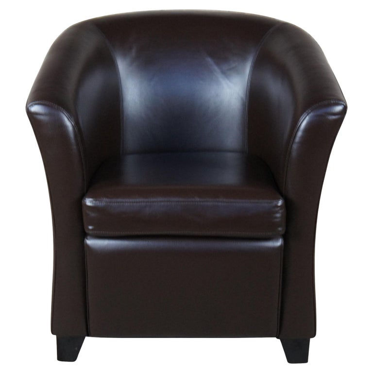 Frontgate Grandin Road Espresso Brown Leather Barrel Back Club Library Arm Chair For Sale at 1stDibs