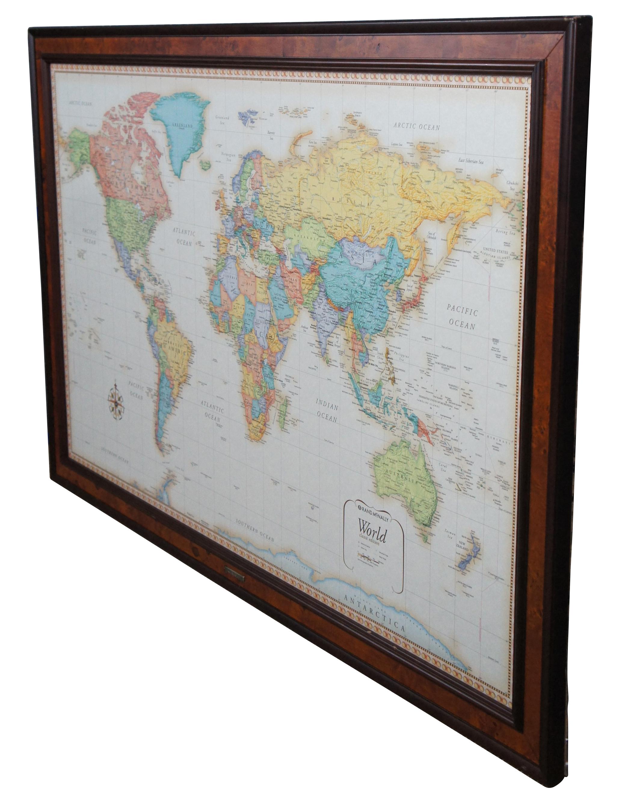 Modern Frontgate Rand McNally World Classic Magnetic Travel Map with Burlwood Frame