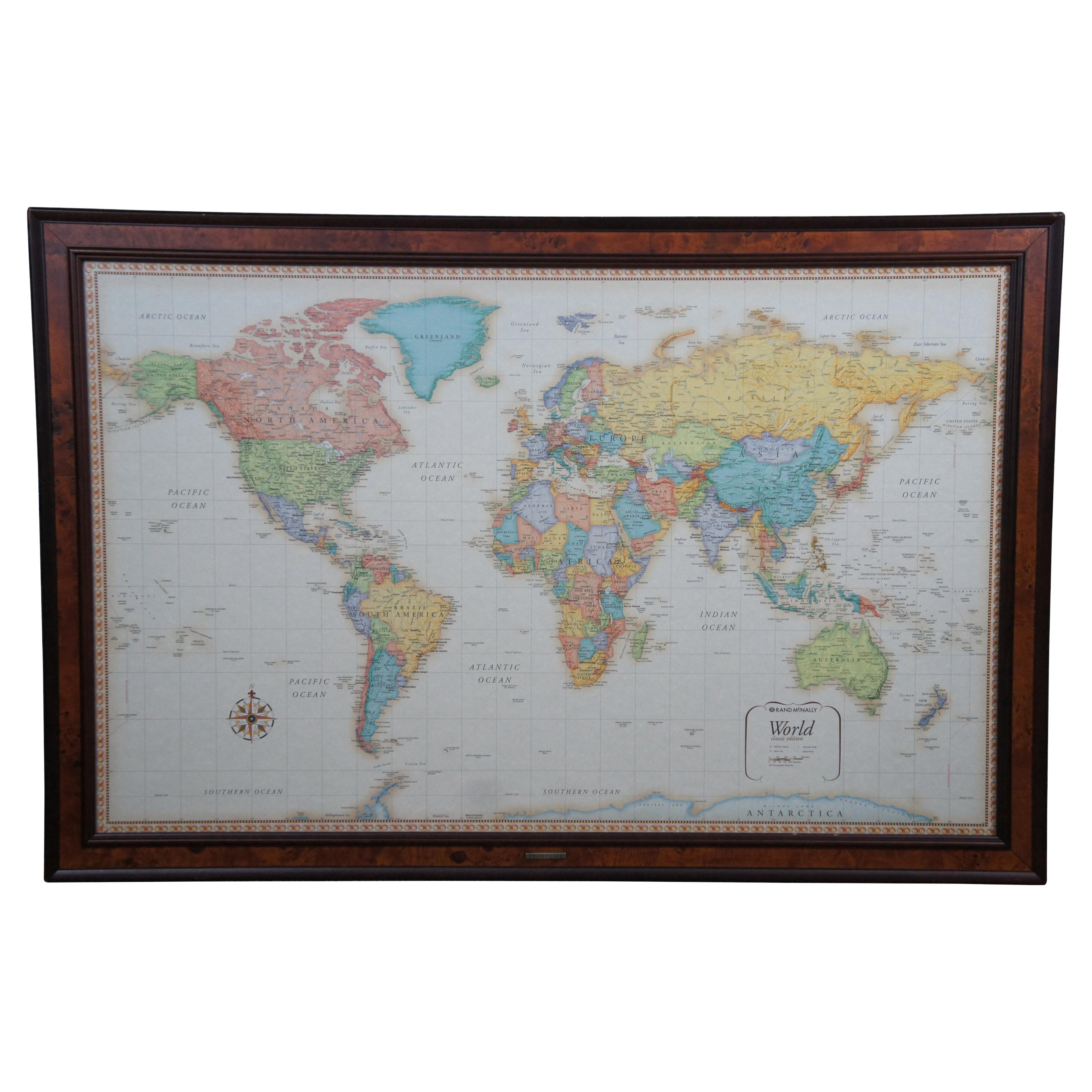 Frontgate Rand McNally World Classic Magnetic Travel Map with Burlwood Frame