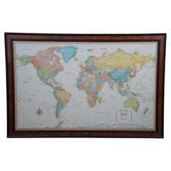 Vintage Frontgate Rand McNally World Classic Magnetic Travel Map with Burlwood Frame